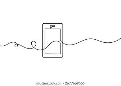 Minimalist smart phone continuous one line drawing isolate outline digital device vector illustration