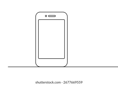 Minimalist smart phone continuous one line drawing isolate outline digital device vector illustration