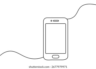 Minimalista teléfono inteligente continuo de una línea de dibujo aislar contorno de Ilustración vectorial de dispositivo digital