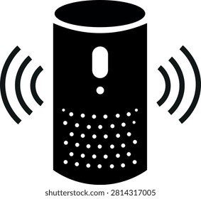 Minimalist smart speaker outline vector illustration featuring a clean and modern line art design. This wireless voice assistant device icon is ideal for smart home technology, voice control, home automation, artificial intelligence, digital assistants, IoT applications, websites, mobile apps, and user interface designs. Isolated on a white background with scalable vector quality and editable strokes.