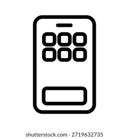 Icono minimalista de la rejilla del App del smartphone que representa las aplicaciones móviles, el menú del App y la interfaz digital en un smartphone