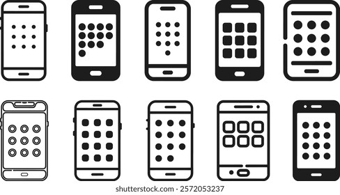 Minimalist Smartphone Apps Icon Set with Grid Design	