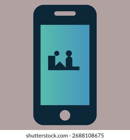 Minimalist smartphone icon displaying a digital communication symbol in blue gradient tones, representing technology, online connection, mobile app interface, and digital interaction concepts for mode