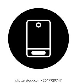 Ícone de smartphone minimalista dentro de forma circular representando a tecnologia de comunicação e a era de inovação e avanço de dispositivos móveis