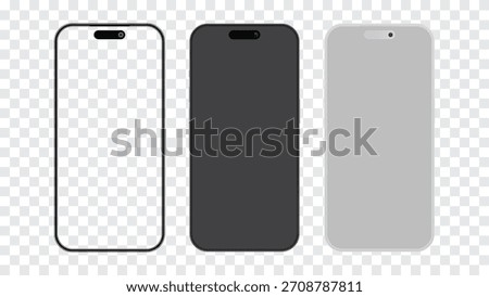 Minimalist Smartphone Mockup Set – Line Style, Solid Black, White, and Realistic Phone Frames for UI and UX Design, App Presentation, and Digital Product Templates – Vector Illustration