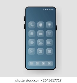 Minimalist smartphone screen interface displaying a transparent app drawer menu with rounded icon buttons