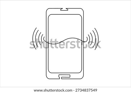 Minimalist smartphone vector icon featuring continuous one line drawing style with signal waves. Perfect for modern technology and wireless communication concepts on white background.