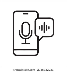 Ícone de comando de voz minimalista do smartphone com microfone e forma de onda