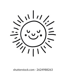 Minimalist Smiling Sun Line Art Vector