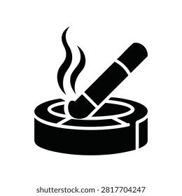 Minimalist smoking cigarette in ashtray vector icon graphic illustration symbolizing bad habits and addiction