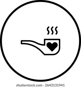 Ilustração minimalista do ícone do cachimbo de fumar com símbolo do coração e elemento de fumaça girando