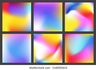 Minimalist smooth abstract background set.  Colorful gradients. Blured modern texture. Abstract holographic seamless pattern. 