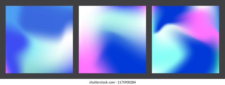 Minimalist smooth abstract background set with blue, mint, pink, violet gradients. Colorful gradients. Blured modern texture. Abstract holographic seamless pattern. Bright hologram gradient set.