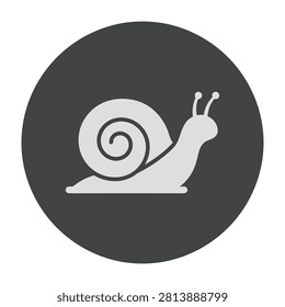 A minimalist snail icon centered inside a dark grey circular button. This simple symbol represents slow movement, patience, careful progress, or nature concepts.