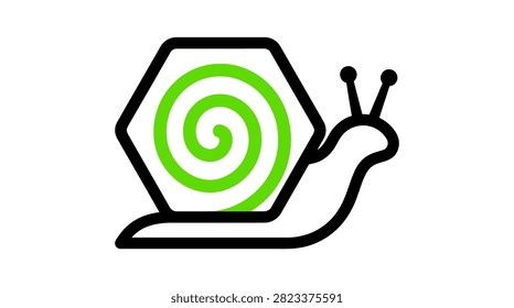 Minimalist snail logo featuring a geometric hexagon shell with a green spiral.