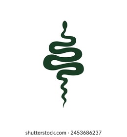 Minimalist snake vector illustration. Silhouette logo of serpent. Boho witchcraft mystical concept