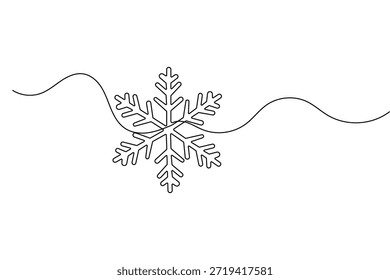 Minimalist snowflake continuous one line drawing with isolated outline vector illustration design