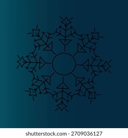 Minimalist snowflake icon on a gradient blue background. Snowflake design is simple and elegant, perfect for winter themes. Ideal for seasonal graphics and designs. Christmas illustration vector.