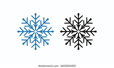 Minimalist Snowflake Icon Set in Blue and Black for Winter Holiday Decorations and Seasonal Designs
