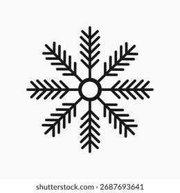 Vetor de ícone de floco de neve minimalista, Contorno de cristal de gelo de inverno moderno, ilustração de linha editável para temporada de férias, decoração de ano novo e design de fundo