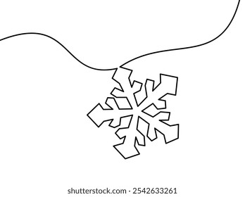 Esquema minimalista del copo de nieve conectado por una línea que fluye. Ilustración vectorial ideal para diseños y decoración invernal.