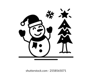 Minimalist Snowman Enjoying Winter Illustration