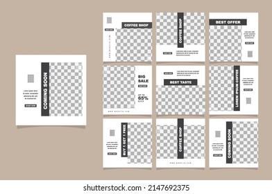 Minimalist social media feed post puzzle banner coffee shop template