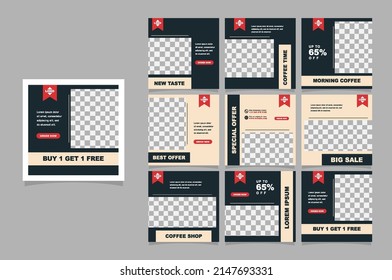 Minimalist social media feed post puzzle banner coffee shop template