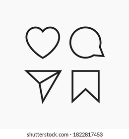 Minimalist social media icons, instagram Like, comment, share and save icons. social media flat icon