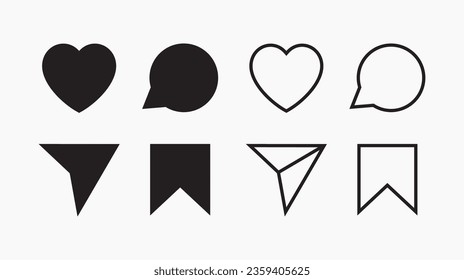 Minimalist social media icons, instagram Like, comment, share and save icons. social media flat icon