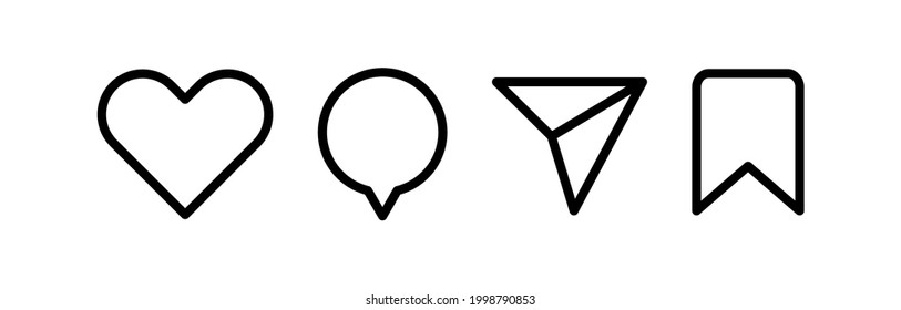 Minimalist social media icons, Like, comment, share and save icons. social media flat icon.