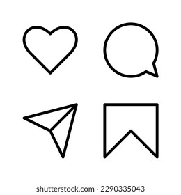 Minimalist social media icons, Like, comment, share and save icons. social media flat icon
