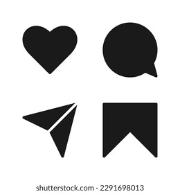 Minimalist social media icons, Like, comment, share and save icons. social media flat icon