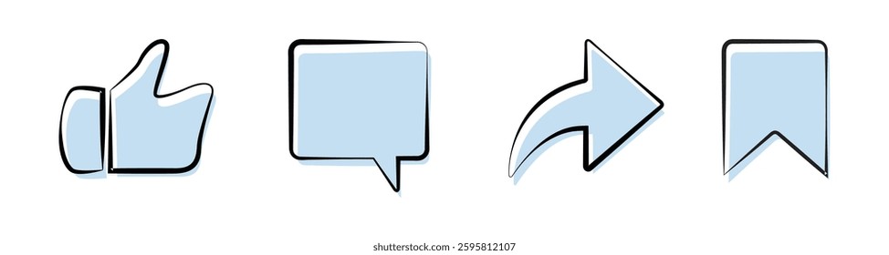 Minimalist social media icons Like comment share and save icons social media flat icon