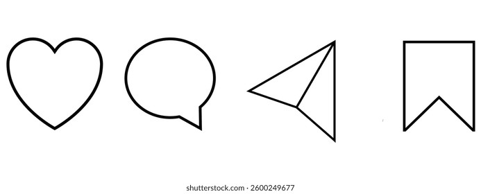 Minimalist social media icons in stroke,. like comment, share and save icons in white, blue and black background. set of social media icons. like share comment vector icons, symbols, illustrations.