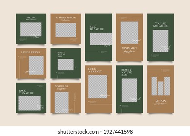Minimalist social media post and story template. Suitable for social media post and story and web mobile ads. Vector with photo collage	