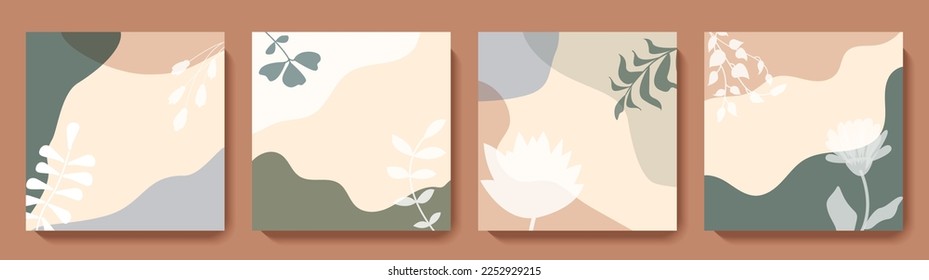 Minimalist social media post templates. Abstract spring floral backgrounds set. Editable vector illustration for greeting card, banner, web ads, mobile apps