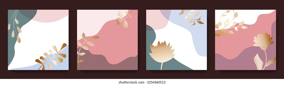 Minimalist social media post templates. Abstract spring floral backgrounds set. Editable vector illustration for greeting card, banner, web ads, mobile apps