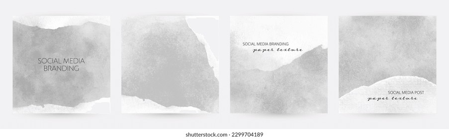 Minimalist social media post templates with torn paper texture and gray grunge background.