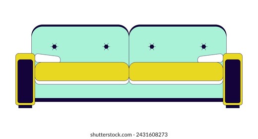 Objeto de dibujos animados lineal minimalista sofá 2D. Cómodo sofá con cojines. Lugar de salón. Muebles de sala de estar aislados línea vector elemento de fondo blanco. Ilustración de mancha plana de color interior