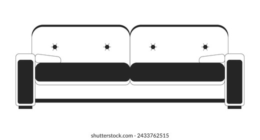 Minimalist sofa black and white 2D line cartoon object. Comfortable couch with cushions. Living room furniture isolated vector outline item. Home interior monochromatic flat spot illustration