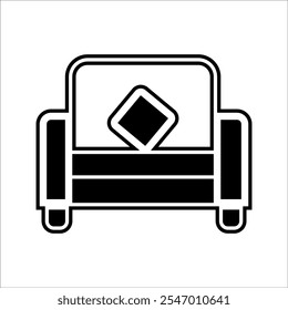 Minimalist sofa icon with a pillow, ideal for furniture, interior design, and home decor themes.