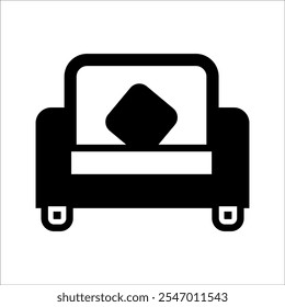 Minimalist sofa icon with a pillow, ideal for furniture, interior design, and home decor themes.