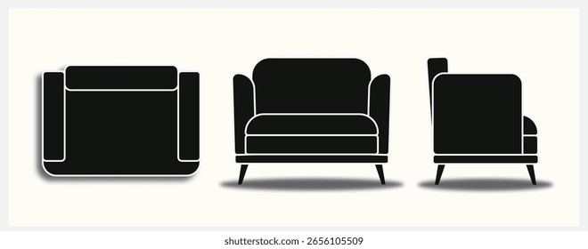 Minimalist Sofa Set - Front, Top, and Side Views Vector Pack