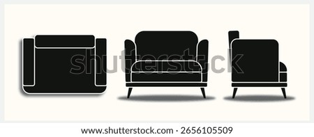 Minimalist Sofa Set - Front, Top, and Side Views Vector Pack