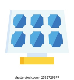 Minimalist solar panel icon representing sustainable energy, solar power, and eco-friendly electricity generation for homes and businesses.