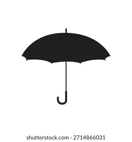 Minimalist Solid Black Open Umbrella Silhouette Simple Vector Icon Design