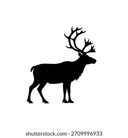 Minimalist Solid Black Reindeer Silhouette Side Profile on White Background