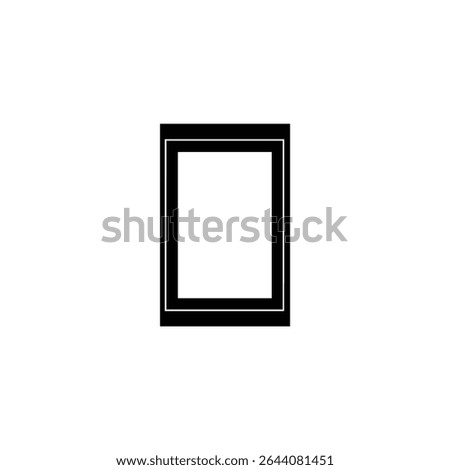A minimalist solid black silhouette icon of an empty rectangular picture frame with a white inner border.