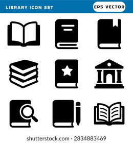 Minimalist Solid Library Icon Set Featuring Educational Books And Knowledge Materials